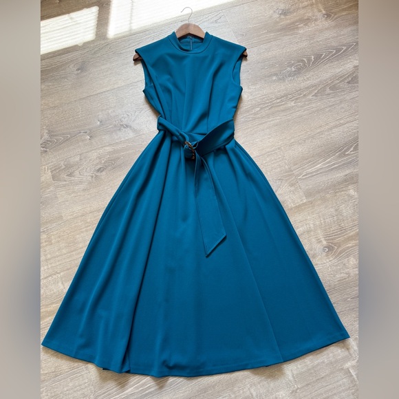 Calvin Klein Mock Neck Sleeveless Belted Midi Dress – Size 8 - Picture 9 of 13